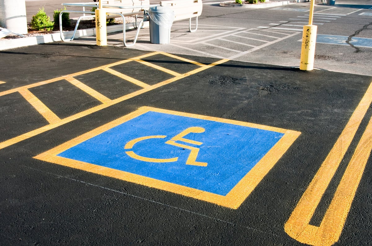 Parking space reserved for handicapped shoppers in a retail parking lot