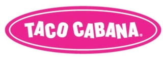 Taco Cabana logo featuring white text on a bright pink oval background