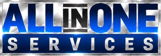 All in One Services logo with blue and white text on metallic background