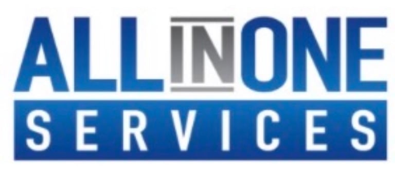 All in One Services logo in blue and gray with white text on blue banner