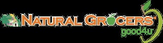 Natural Grocers logo with green leaf and orange text on black background